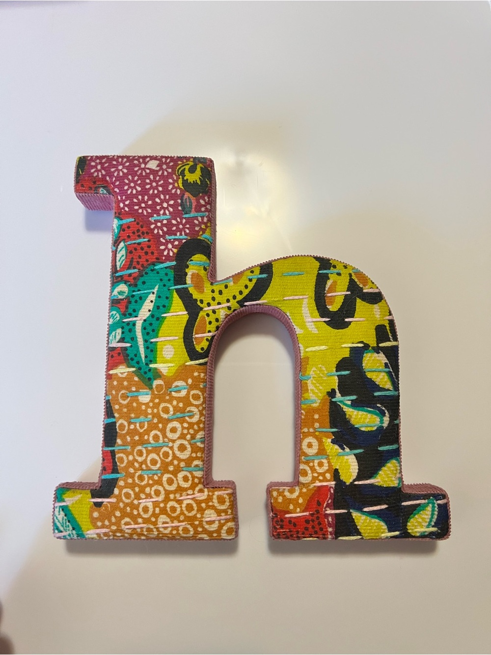 Decorative Fabric Letter 'h' Wall Accent in Multicolor Patchwork